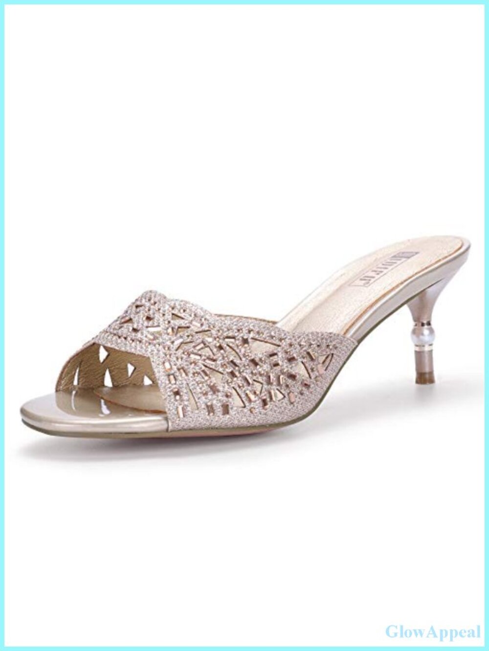 Women's Kitten Heel Peep Toe Mules Sandals Glitter Formal Dress Shoes